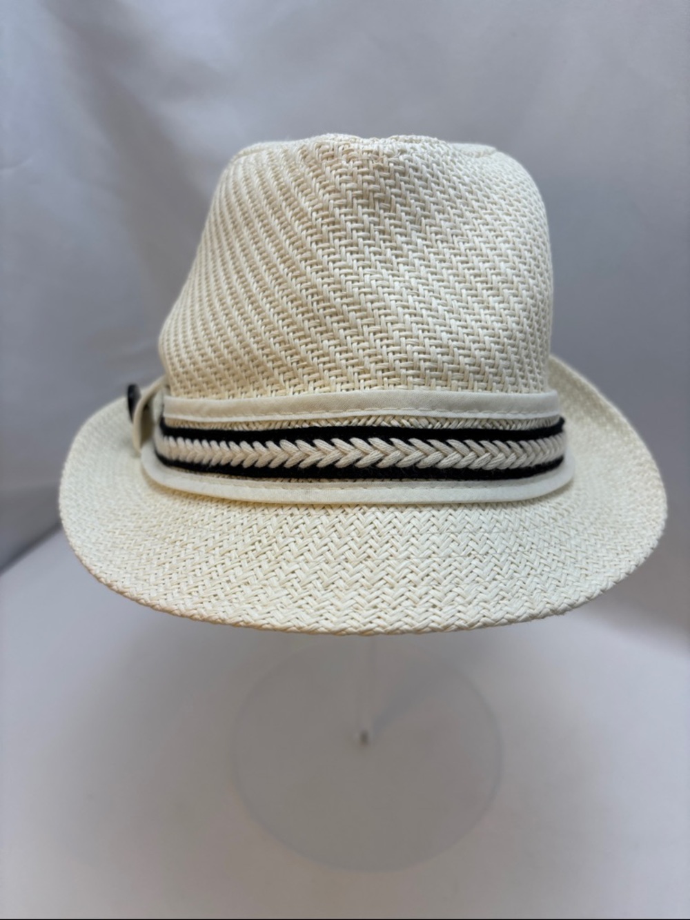 Cream‎ Straw Fedora with Black Trim